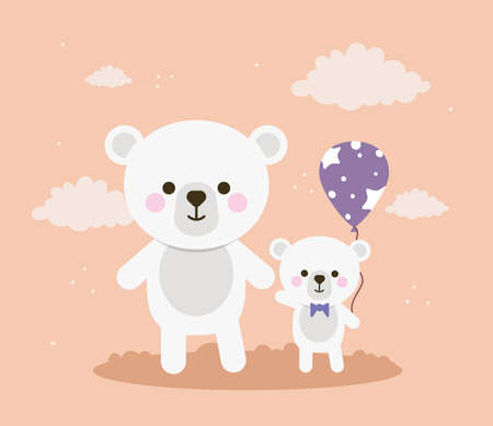 baby cute polar bears with balloonのイラスト素材