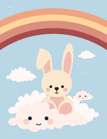 baby rabbit and cloudsのイラスト素材