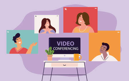 video conferencing peopleのイラスト素材