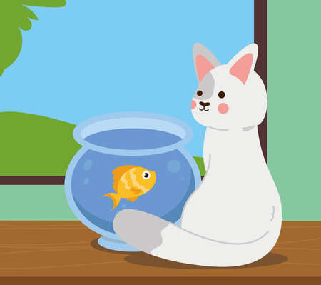 pets cat and fishのイラスト素材