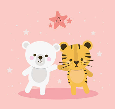 baby tiger and polar bearのイラスト素材