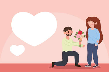 man gives a bouquet to his womanのイラスト素材