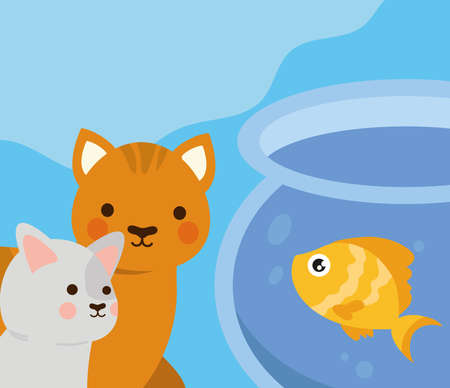 pets cats and fishのイラスト素材
