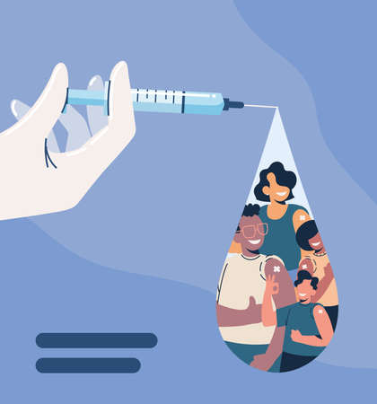 vaccination syringe and peopleのイラスト素材