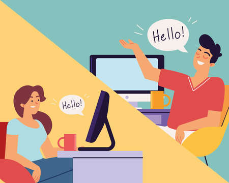 couple video callのイラスト素材