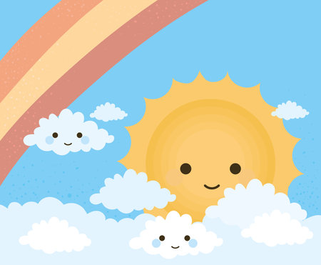 cute sun and cloudsのイラスト素材