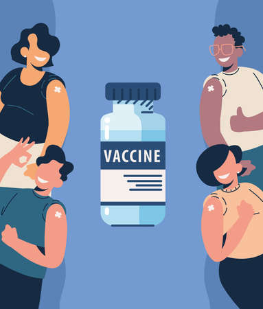 vaccinated people and vaccineのイラスト素材