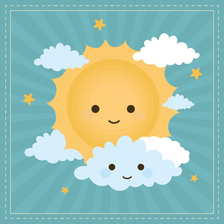 cartoon cute sun and cloudsのイラスト素材