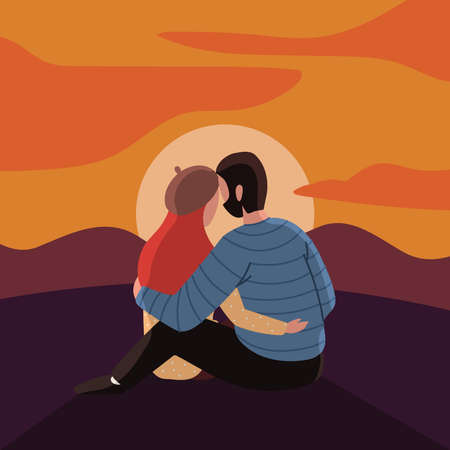 couple watching the sunset designのイラスト素材