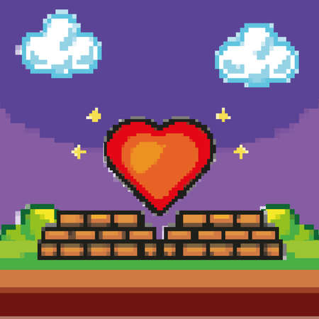 pixelad heart in landscapeのイラスト素材
