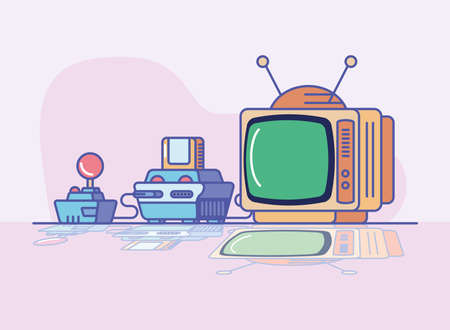 retro tv and video gameのイラスト素材