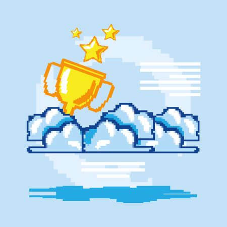 pixelated trophy and cloudsのイラスト素材