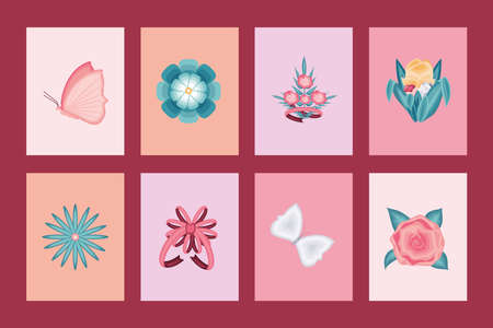 icon set flowers and ribbonのイラスト素材