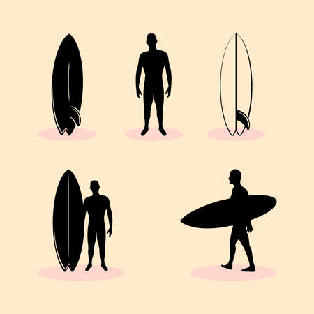 set surfer and surfboardsのイラスト素材