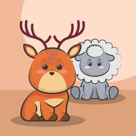 kawaii sheep and deerのイラスト素材