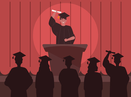 graduate giving speech at ceremonyのイラスト素材