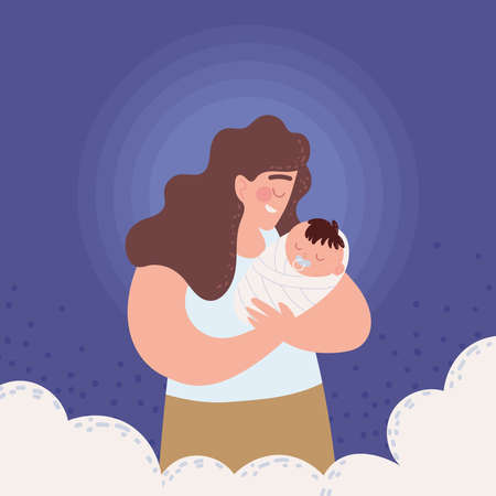 mom carrying a babyのイラスト素材