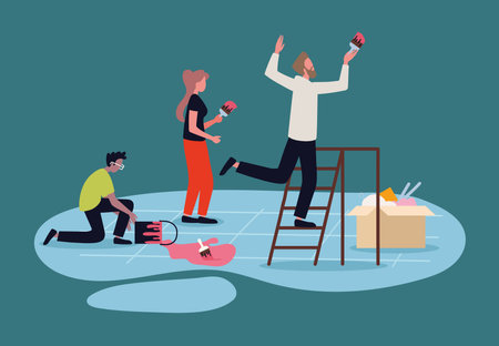 volunteers renovating and helpingのイラスト素材