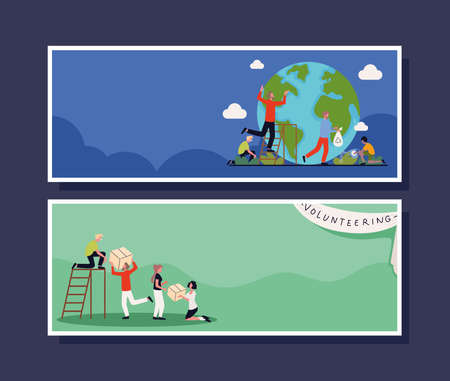 volunteering banner flatのイラスト素材