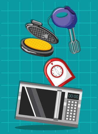 kitchen appliances and clockのイラスト素材