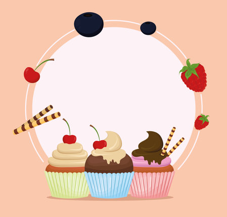 delicious cupcakes pastryのイラスト素材