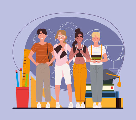 college students female and maleのイラスト素材