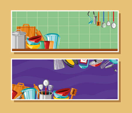 kitchen tools bannersのイラスト素材