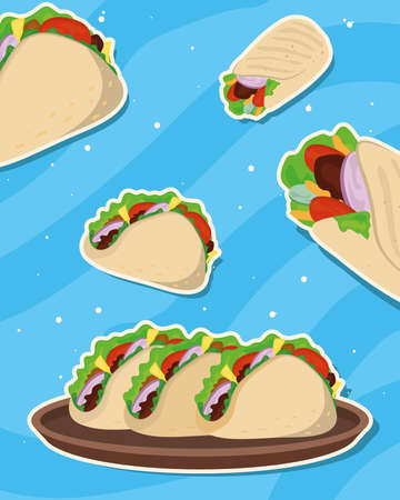 mexican food tacosのイラスト素材
