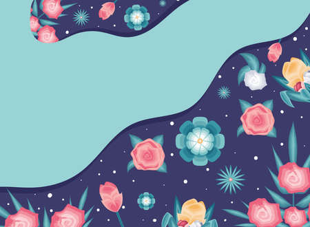pattern with flowers and bannerのイラスト素材