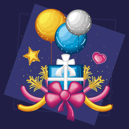 birthday gift balloon and bowのイラスト素材