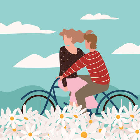 couple riding bicycleのイラスト素材