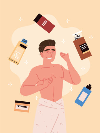 guy in towel and cosmeticsのイラスト素材
