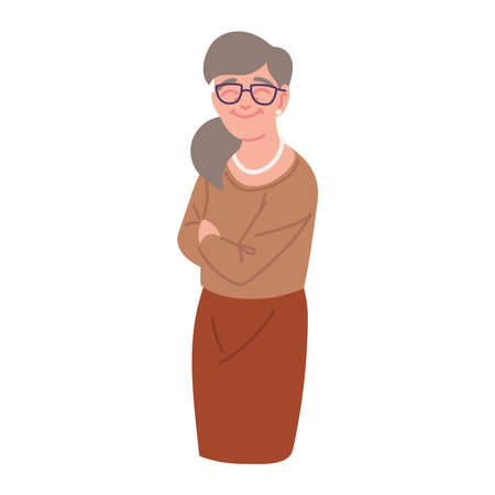 senior woman with pony tailのイラスト素材