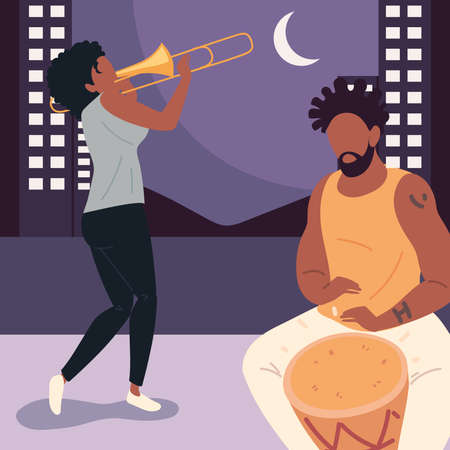 couple playing music in streetのイラスト素材