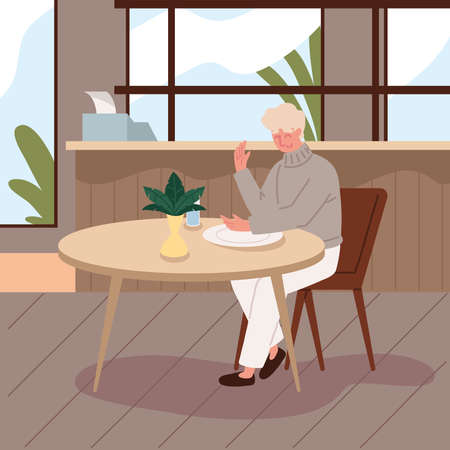 man waiting in the restaurantのイラスト素材