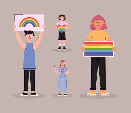people with gay pride flagsのイラスト素材