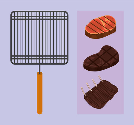 bbq grill and meatのイラスト素材