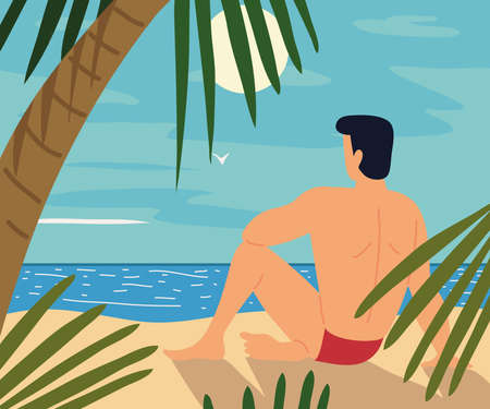 man resting in the beachのイラスト素材