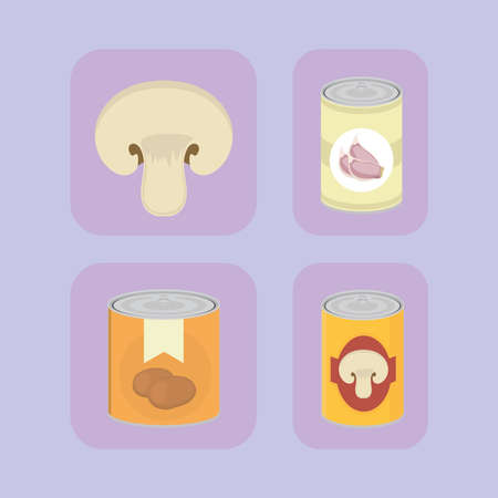 canned mushroom and beansのイラスト素材