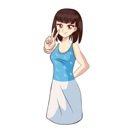 Anime girl hand peace and loveのイラスト素材