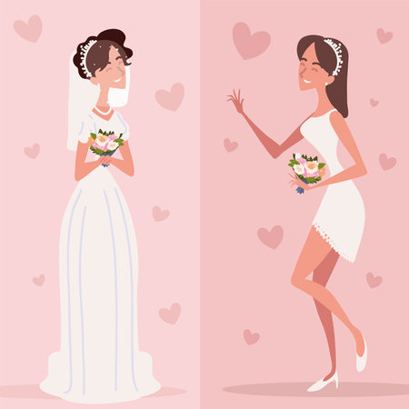 elegant bride and bridesmaidのイラスト素材