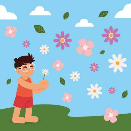 boy holding a flowerのイラスト素材
