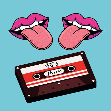 90s lips and cassetteのイラスト素材