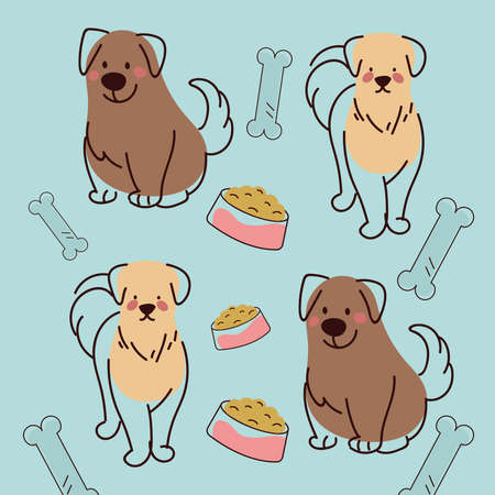 set of dogs and foodのイラスト素材