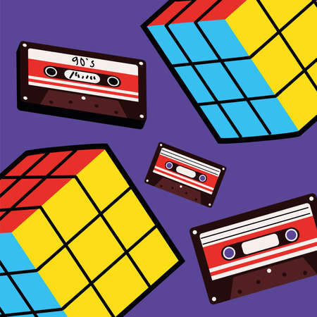 retro cube and cassetteのイラスト素材