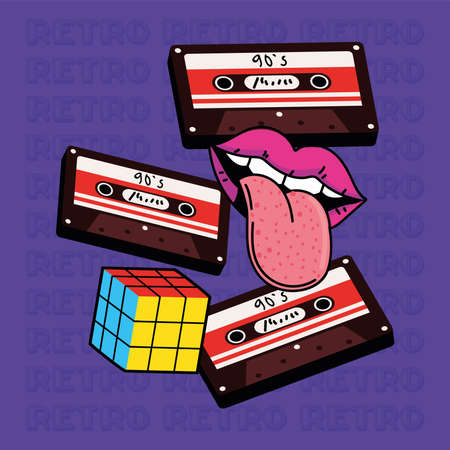 90s cassette and mouthのイラスト素材
