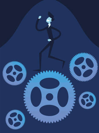 businessman running in gearsのイラスト素材