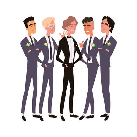 wedding groom and groomsmenのイラスト素材