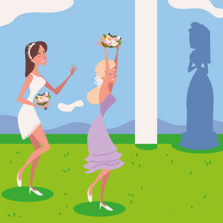 bride and bridesmaidのイラスト素材