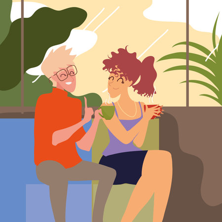 friends drinking coffeeのイラスト素材